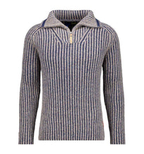 Charger l'image dans la galerie, RAGMAN PULL rayé COL CHEMINE GRANDE LONGUEUR Marine Beige