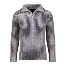 Charger l&#39;image dans la galerie, RAGMAN PULL rayé COL CHEMINE  GRANDE LONGUEUR Marine Beige
