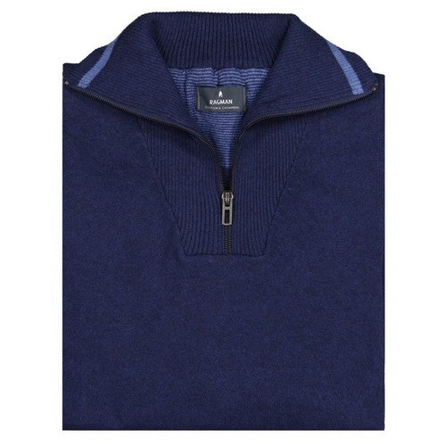 RAGMAN PULL COL ZIP COTON CASHMERE Marine